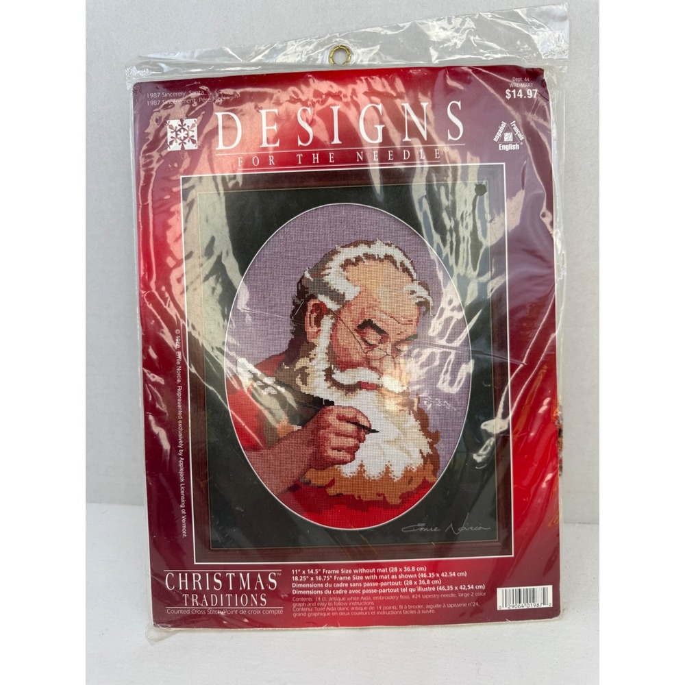 Vintage‎ 1987 Designs for the Needle Sincerely Santa Cross Stitch Ernie Norcia
